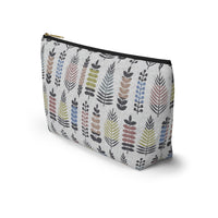 Stamped Leaves Accessory Pouch w T-bottom in Black